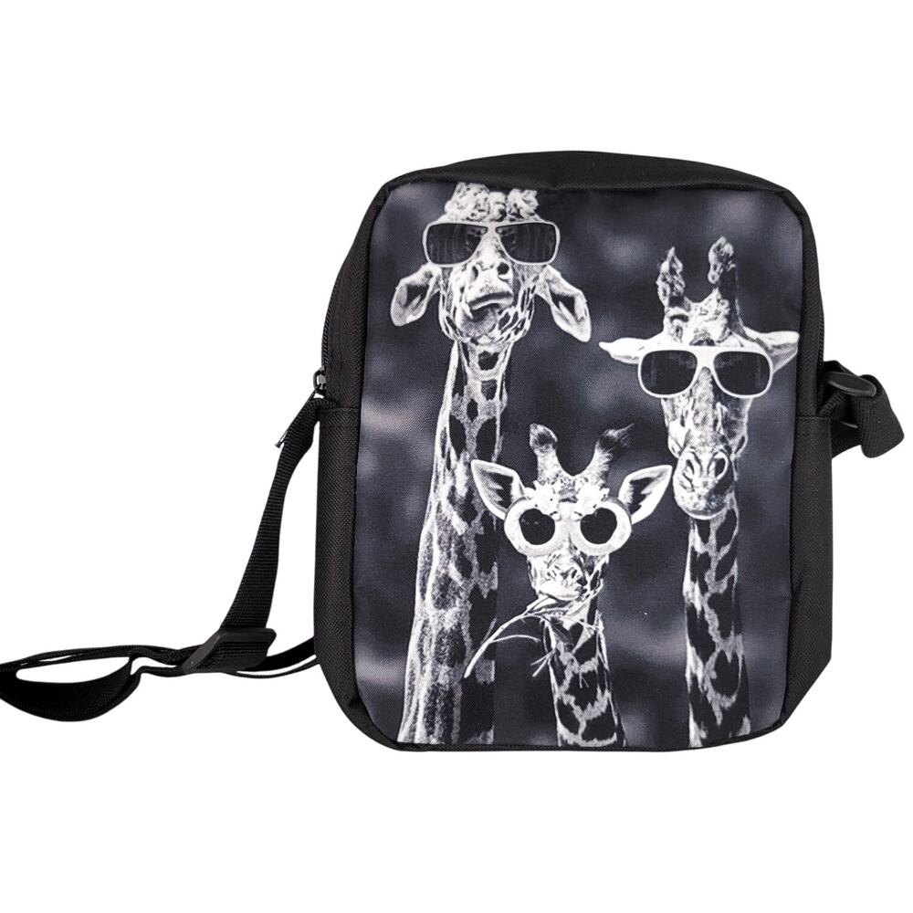 Black Crossbody Bag Giraffe Print Sunglasses Lightweight Adjustable Strap New